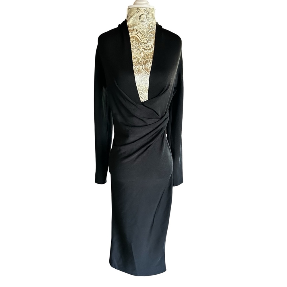 Sexy House of CB Bandage Long Sleeve Plunge Black Hot Bodycon Dress Size Medium